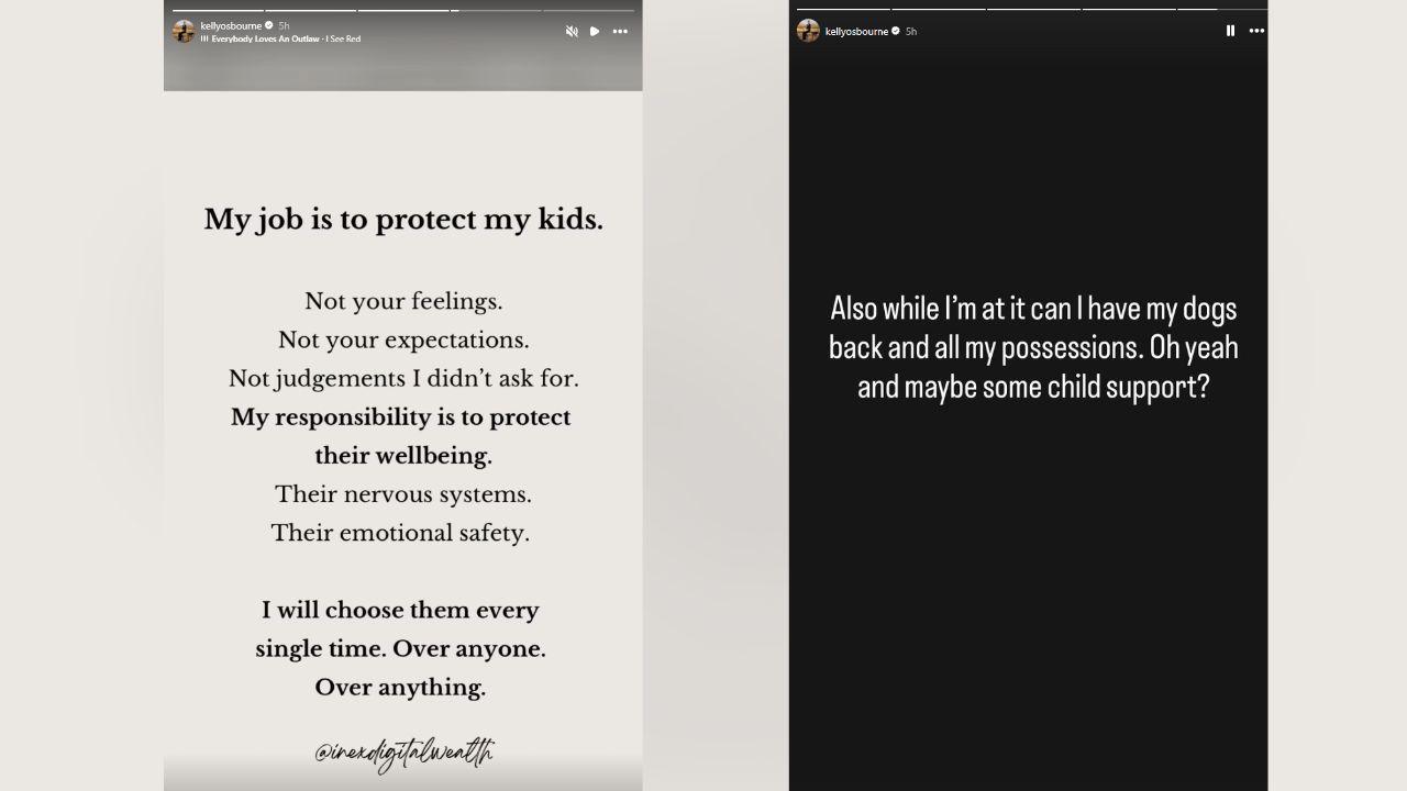 image of Kelly Osbourne mentioned their son, Sidney, while asking for child support, her dogs and her belongings in one of the posts.