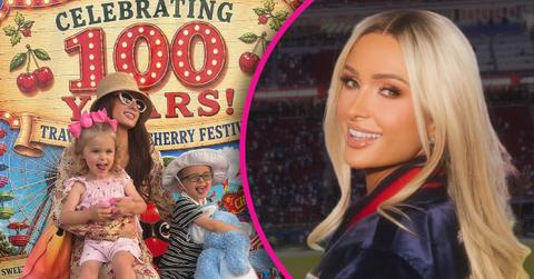 Image of Paris Hilton stepped out with brown hair during recent trip with her kids.