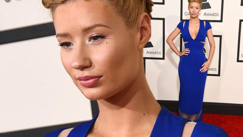 Iggy Azalea Shows Off Cleavage In Blue Dress At 2015 Grammy Awards(02)