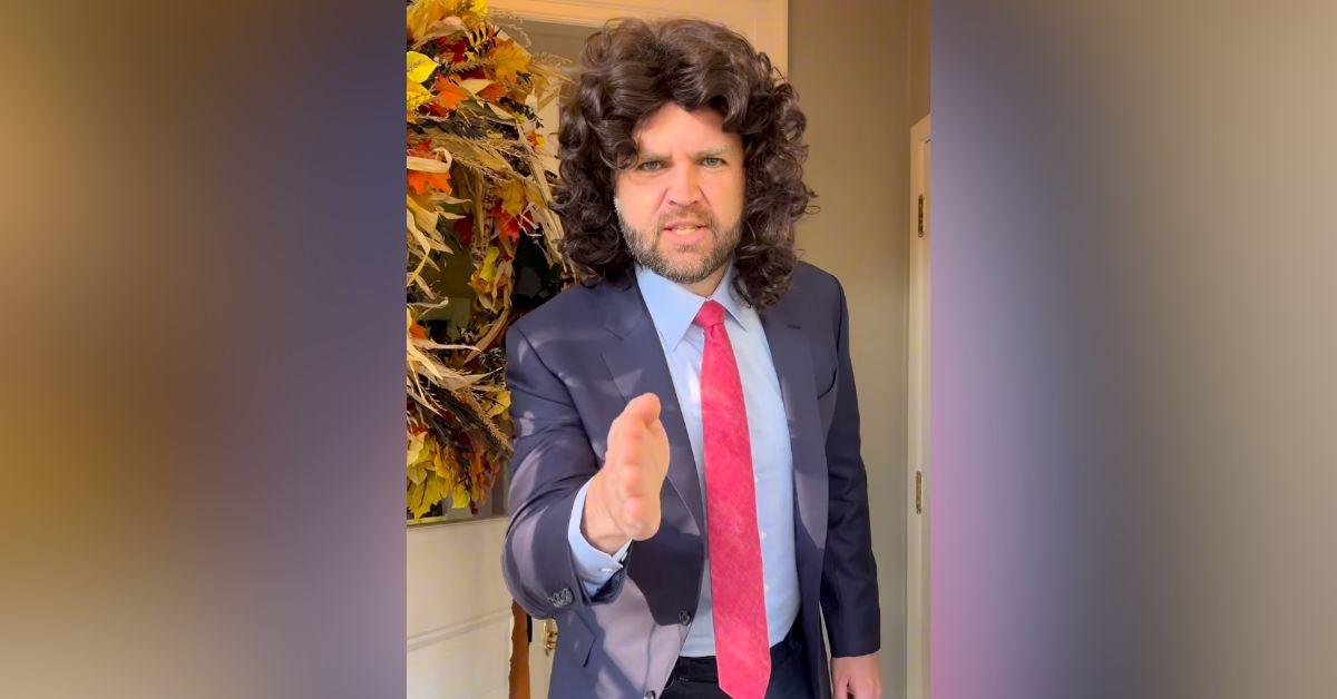 Image of J.D. Vance dressed up in a wig for Halloween.