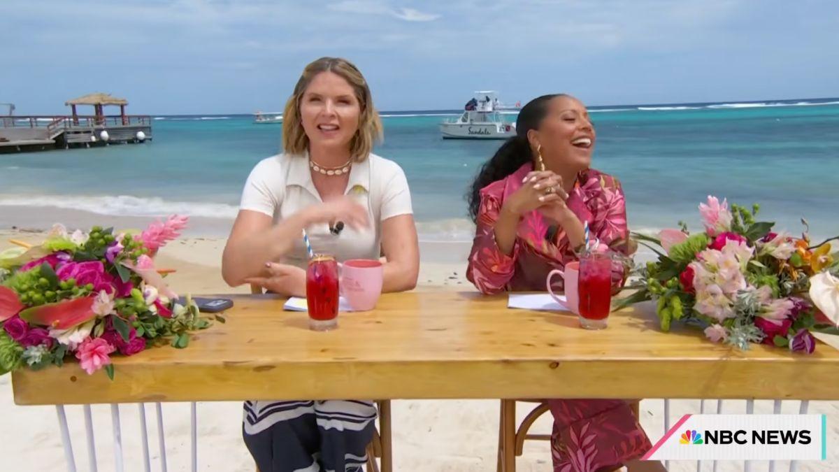 Image of Sheinelle Jones wears a bra under her bathing suit.