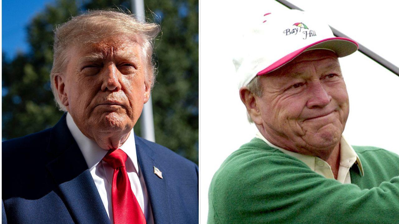 split image of Donald Trump and Arnold Palmer