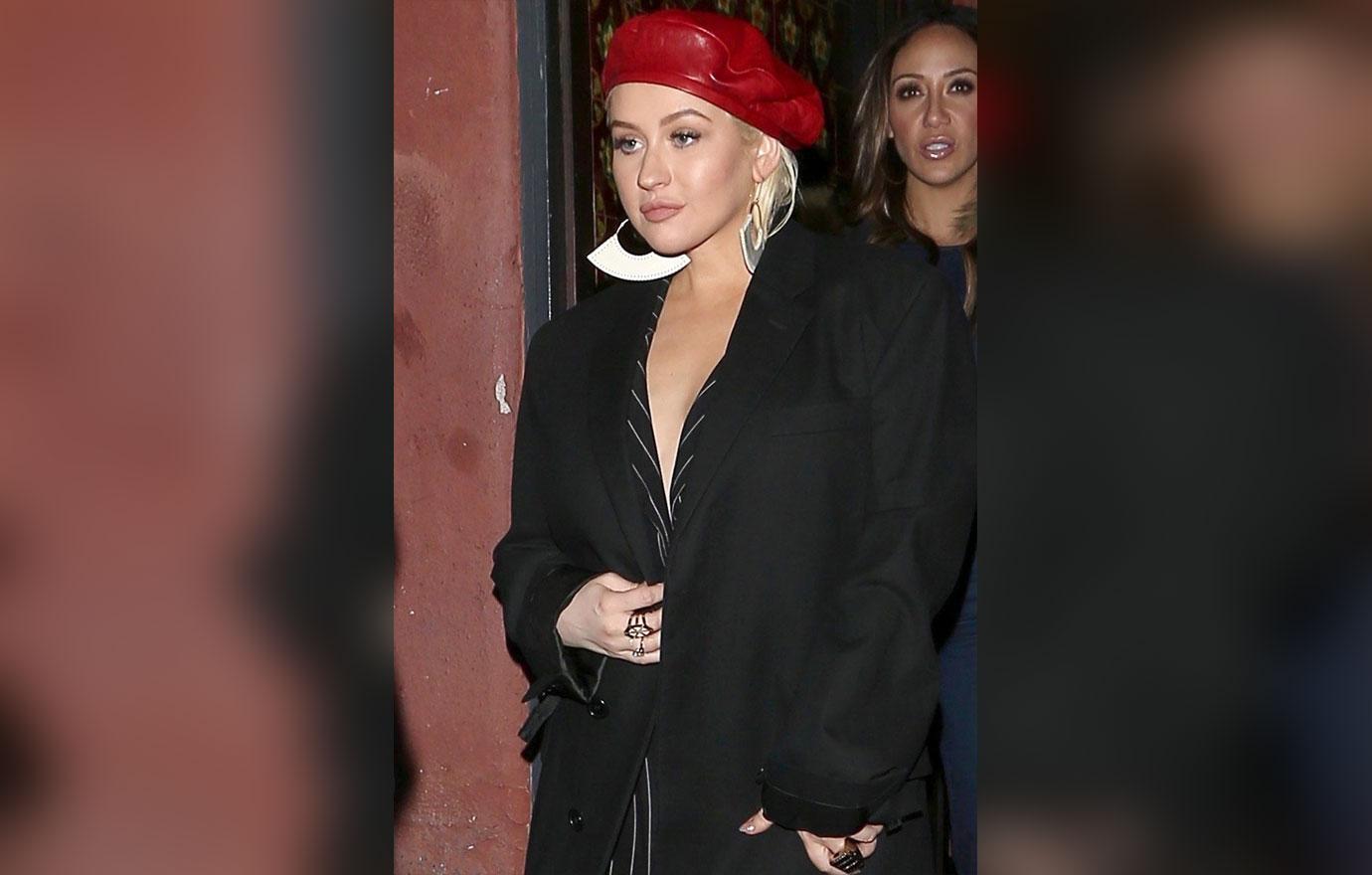 Christina Aguilera shines wearing a Raspberry Beret leaving the The Roger Room