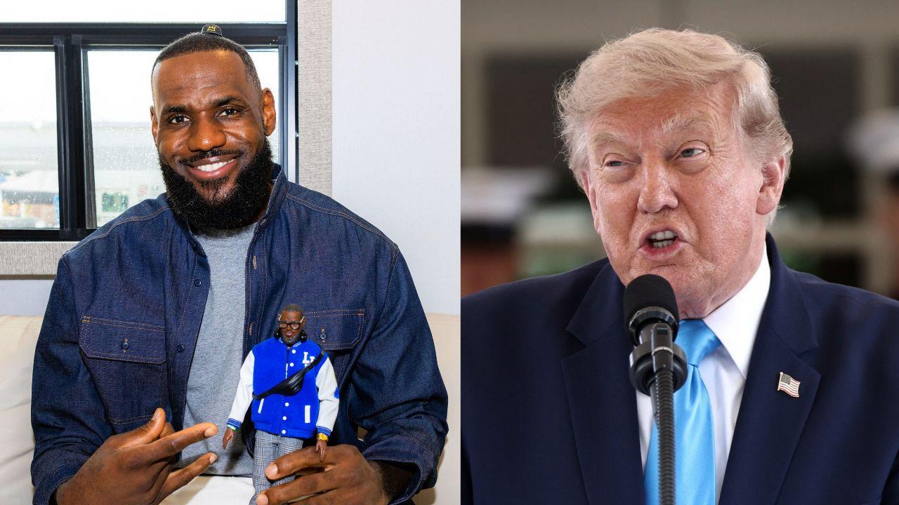 Split image of LeBron James and Donald Trump.