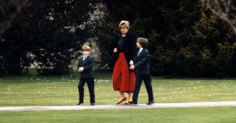An old photo of Princess Diana, Prince Harry and Prince William.