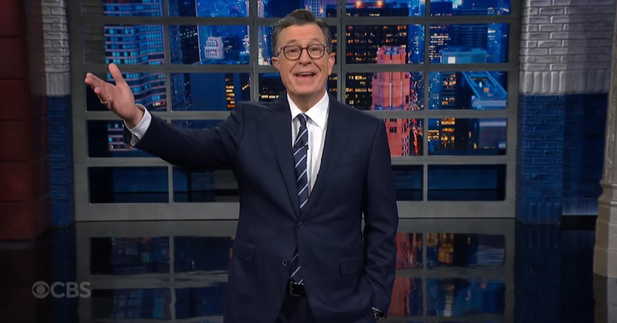 Image of Stephen Colbert reacted to an AI video of Donald Trump as 'king.'