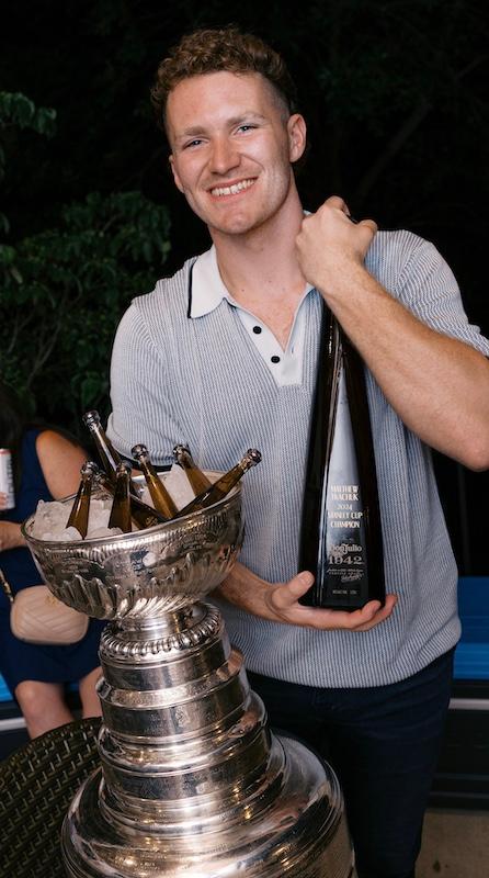 florida panthers star matthew tkachuk celebrates with tequila don julio  as he brings the stanley cup trophy home to st louis missouri on july th