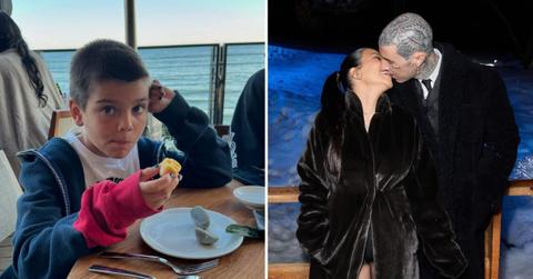 A photo of Reign Disick and an image of Kourtney Kardashian kissing Travis Barker