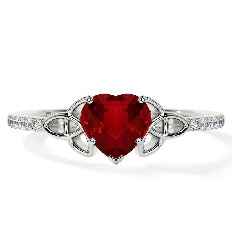 gemsnylab grown ruby heart celtic prong set shape ring with prong set diamonds cttw