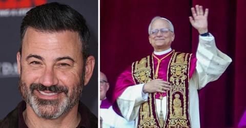 Composite photo of Jimmy Kimmel and Pope Leo