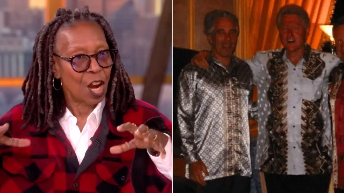 Composite photo of Whoopi Goldberg, Jeffrey Epstein and Bill Clinton