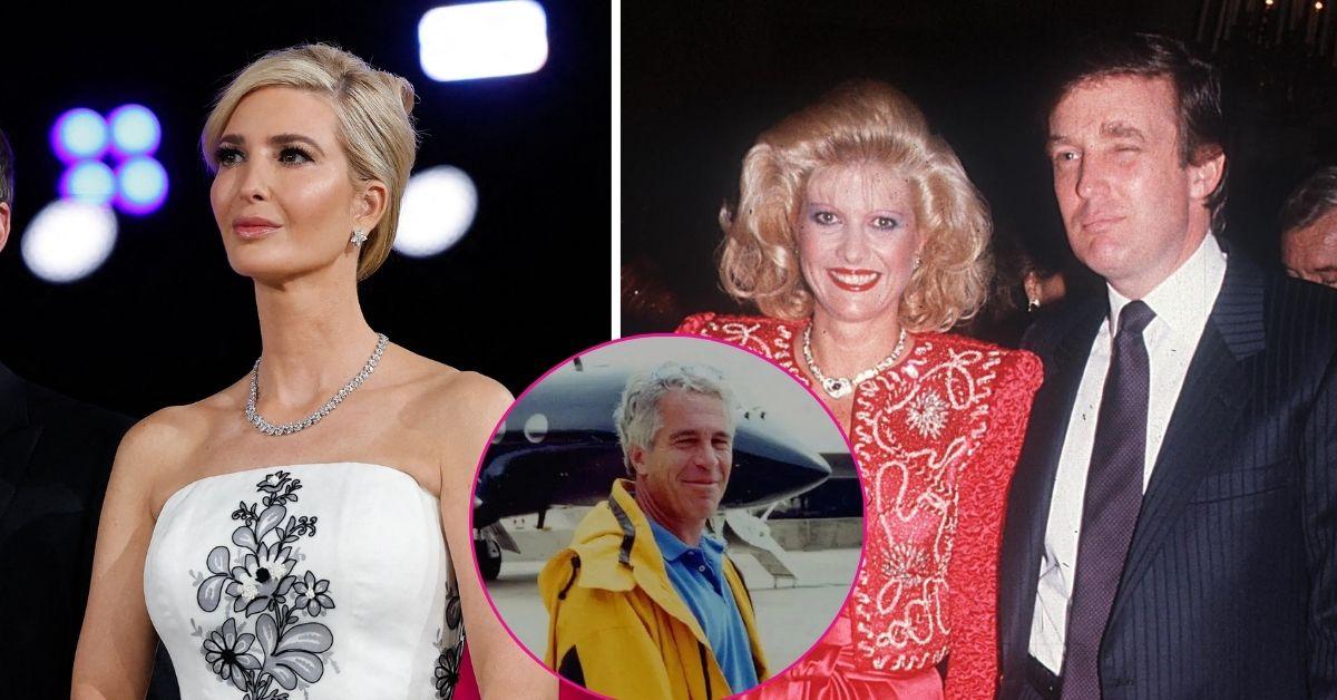 composite photo of jeffrey epstein, ivanka trump, ivana trump and donald trump
