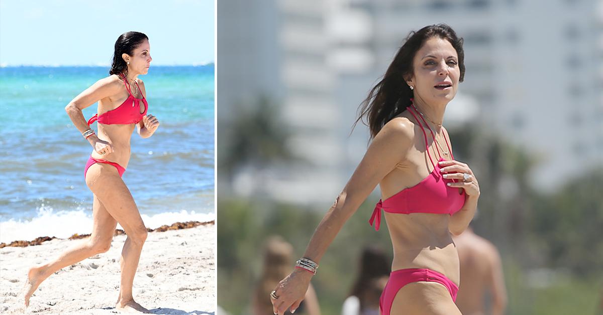 bethenny frankel wears a hot pink bikini and enormous engagement ring on the beach in miami