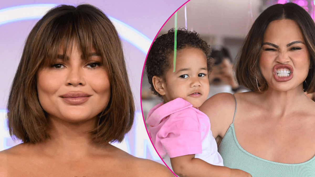 Image of Chrissy Teigen wowed in a tight dress and no bra at recent appearance in LA. 