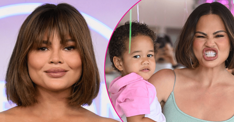 Image of Chrissy Teigen wowed in a tight dress and no bra at recent appearance in LA.