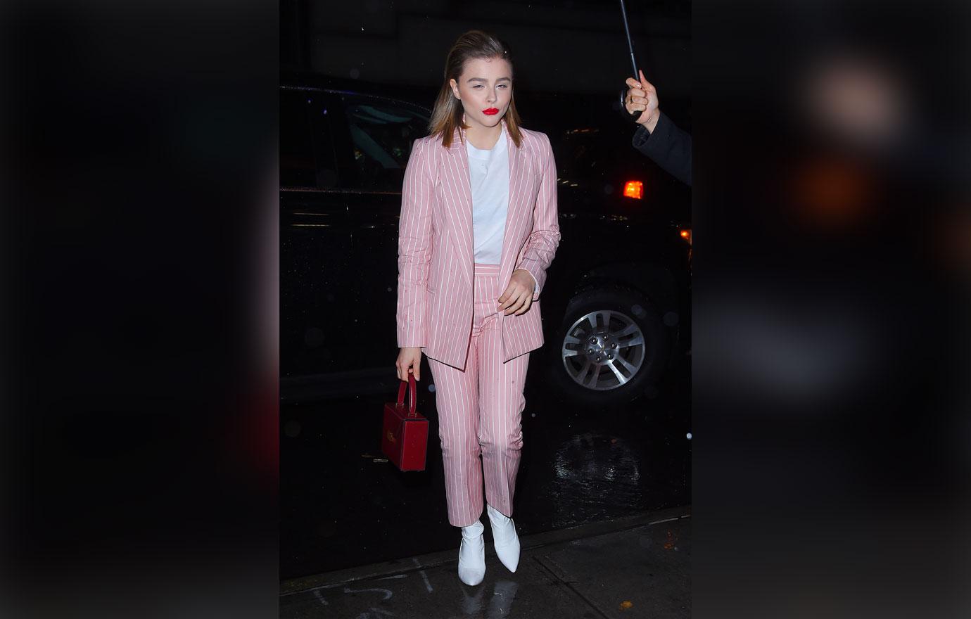 Chloe moretz pink business suit 1