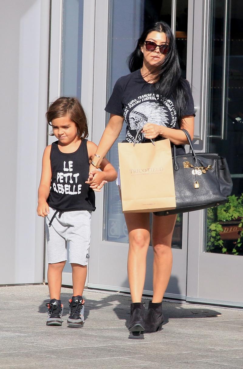 Kourtney Kardashian with Mason Disick shopping in Beverly Hills, CA.