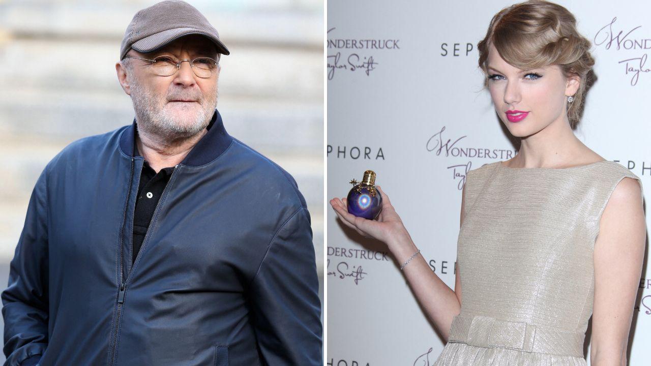 Split photo of Phil Collins and Taylor Swift