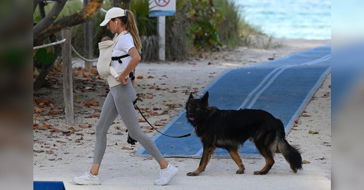 gisele walks baby and dog in miami