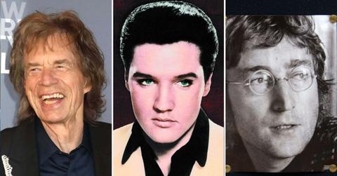 Split photo of Mick Jagger & Elvis Presley & John Lennon