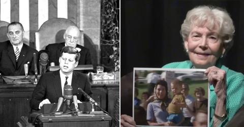 Split photo of John F. Kennedy and Joan Jackson