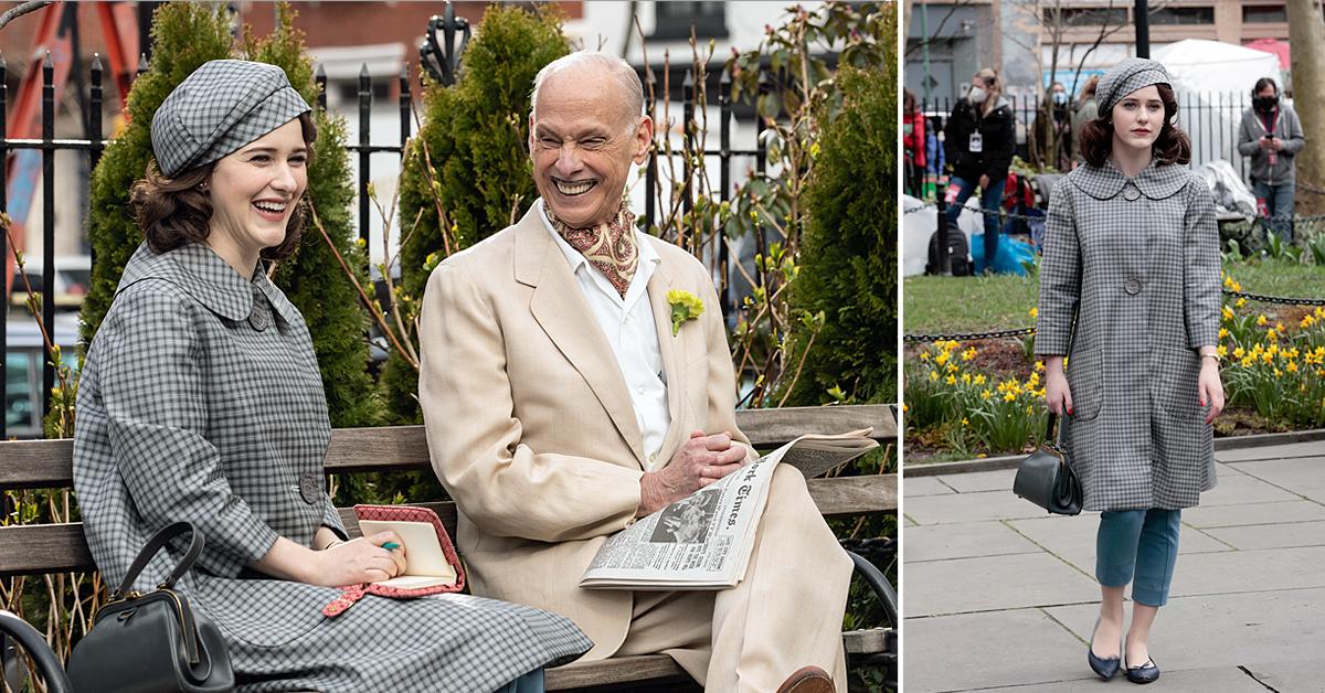 rachel brosnahan and john waters filming the marvelous mrs maisel