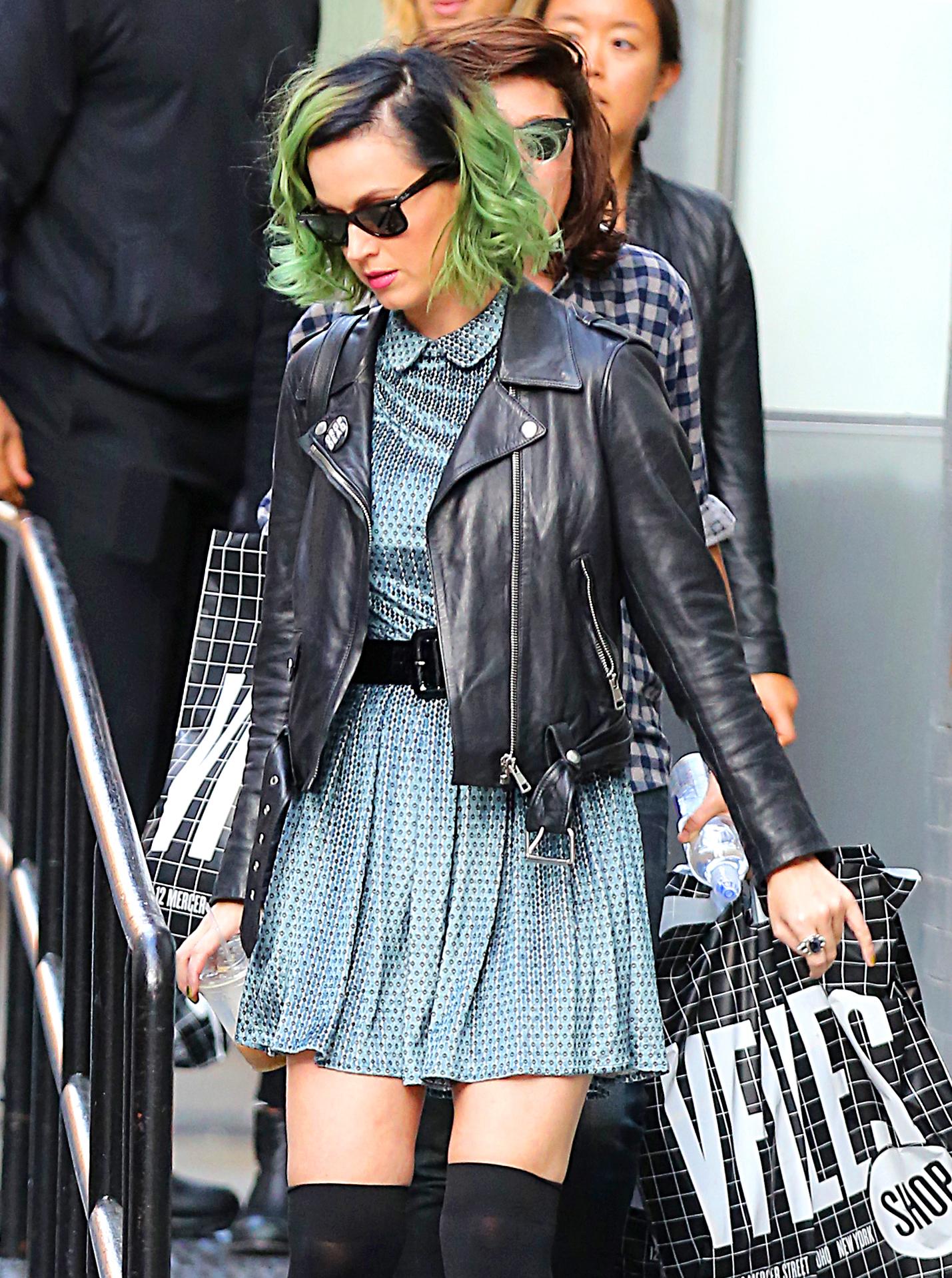 Katy Perry shops in SoHo in NYC with new green hair