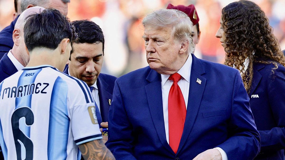 image of Donald Trump seemingly lingered on stage during the World Cup's trophy presentation ceremony.