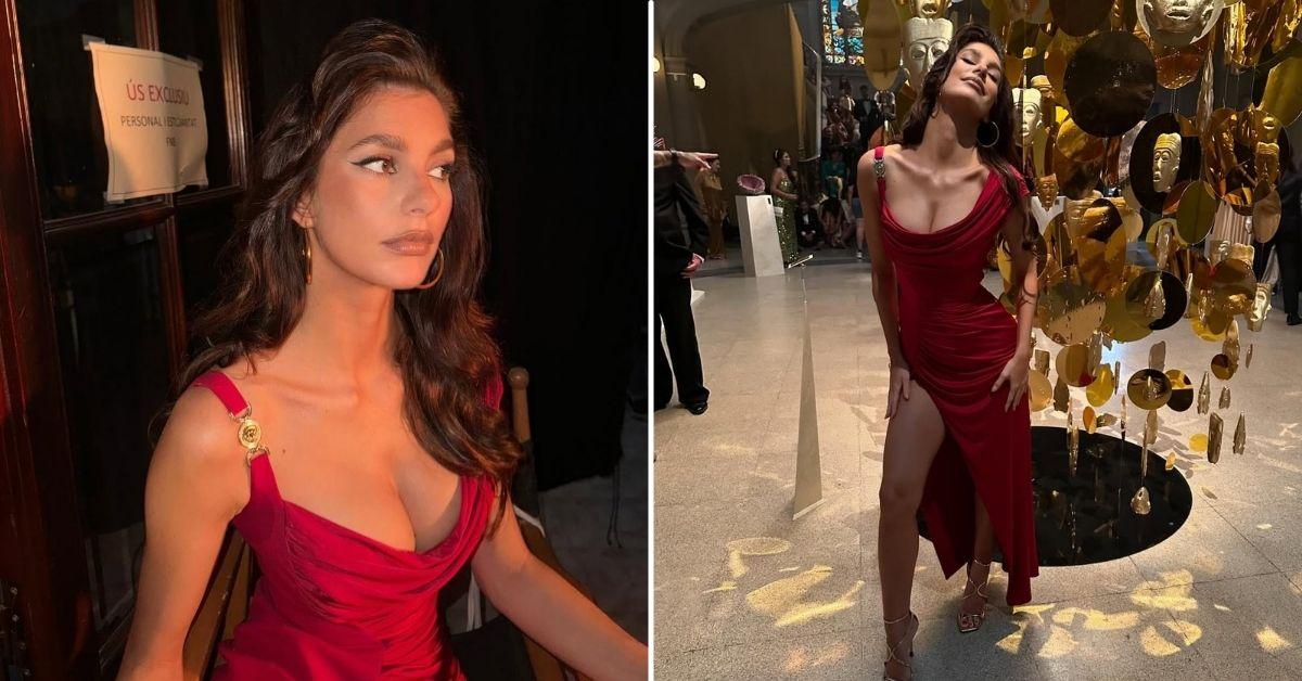Photo of Camila Morrone showed off her curves in a sultry red dress that featured a cheeky slit.