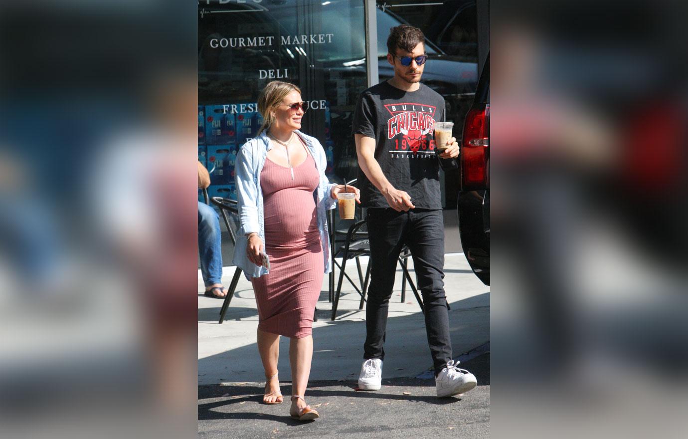 hilary duff in midi dress with matt koma