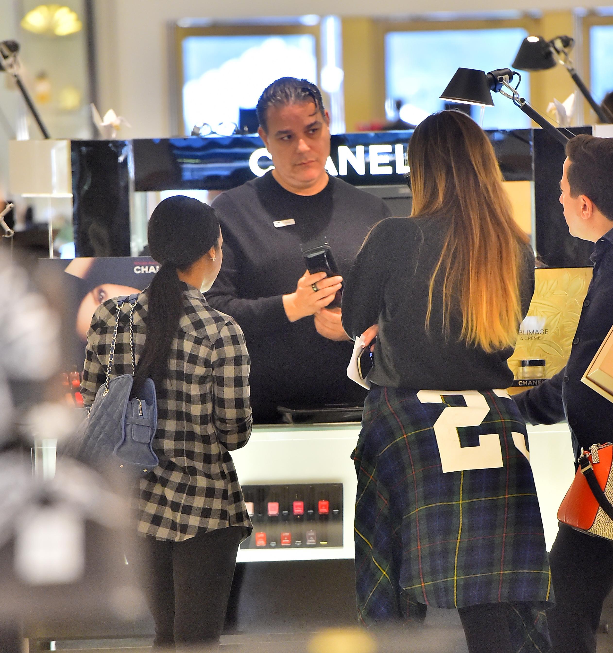 Khloe Kardashian shops for a fur purse at Saks Fifth Avenue in Beverly Hills