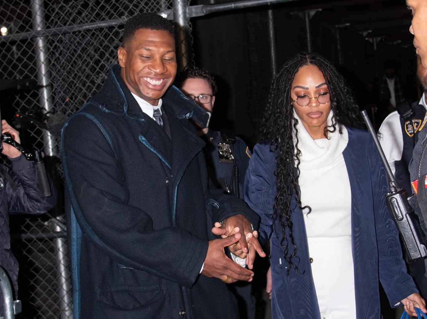 jonathan majors meagan good engaged ebony power  gala diamond ring