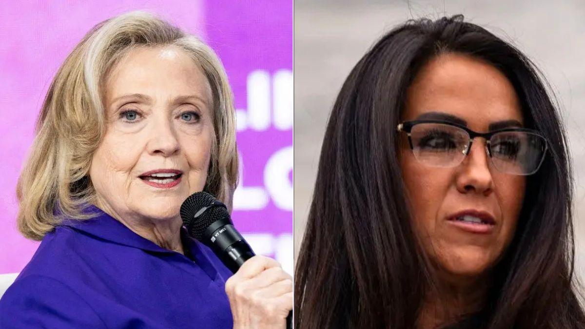 Split photo of Hillary Clinton and Lauren Boebert