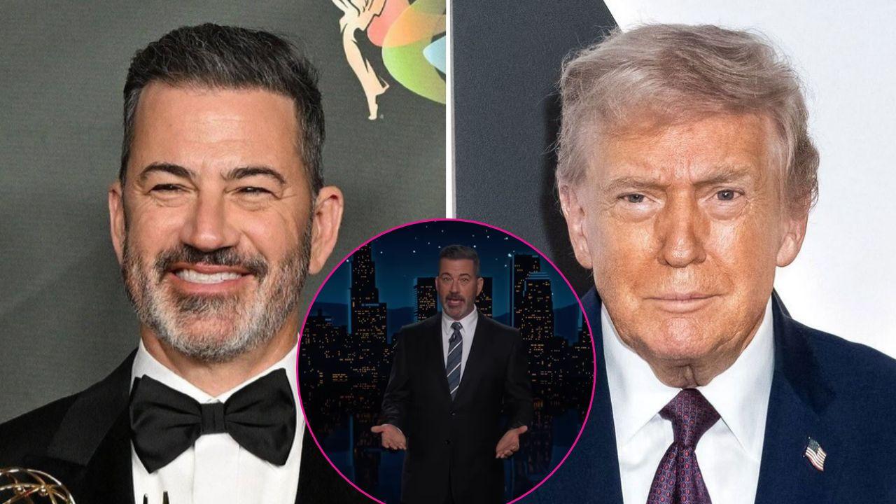 split photo of Jimmy Kimmel & Donald Trump