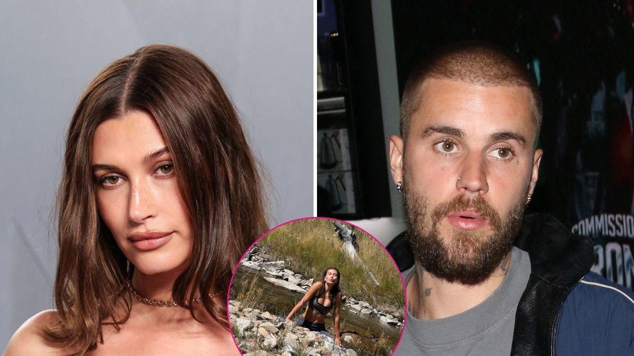 hailey bieber sports bra justin anniversary photos