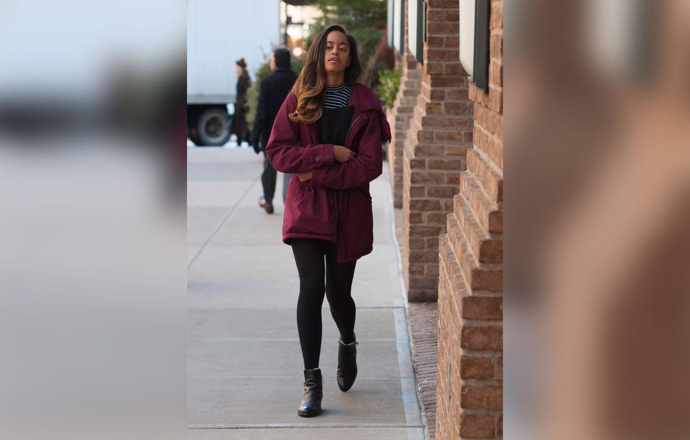 Malia Obama Internship NYC Maroon Coat 06