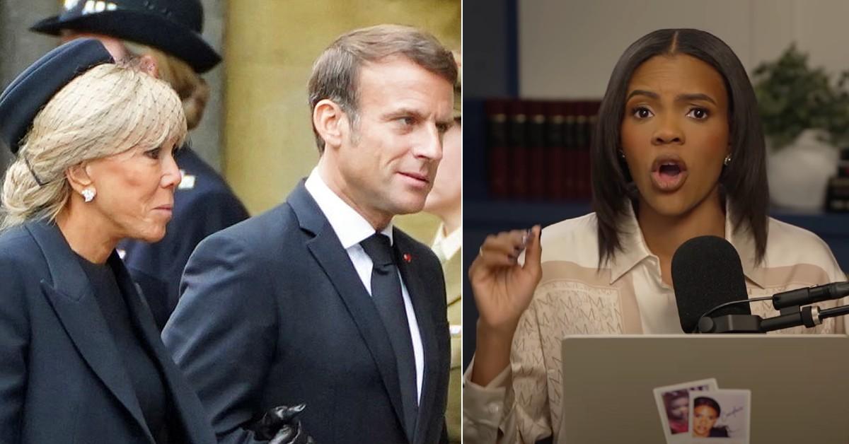 Split photos of Emmanuel and Brigitte Macron and Candace Owens