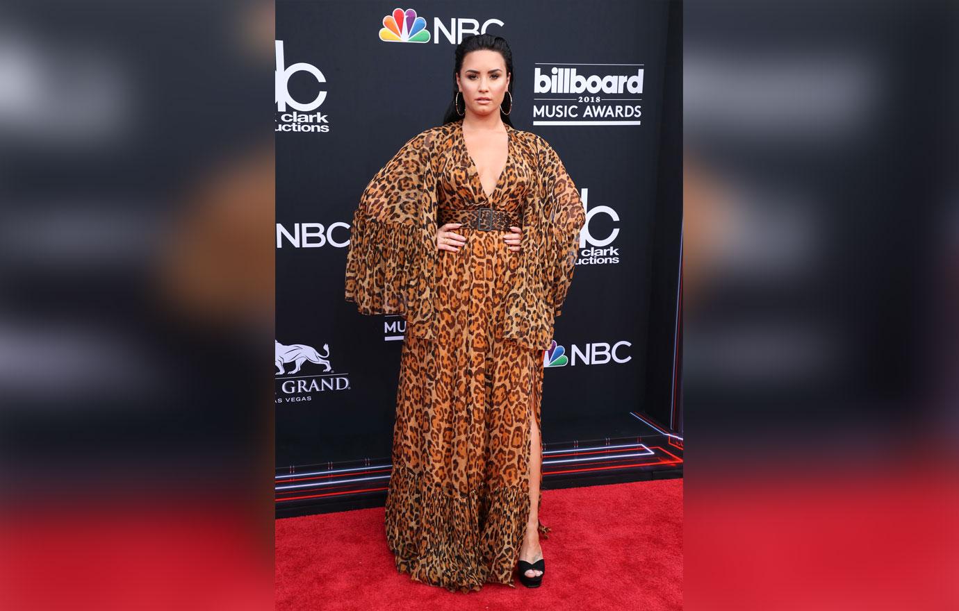 Demi Lovato In Leopard Print Dress On Red Carpet Mystery Man Romance Mike Johnson Over