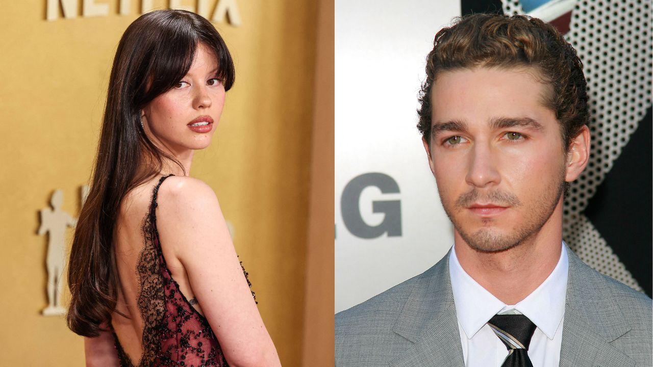 Split image of Mia Goth and Shia LaBeouf.