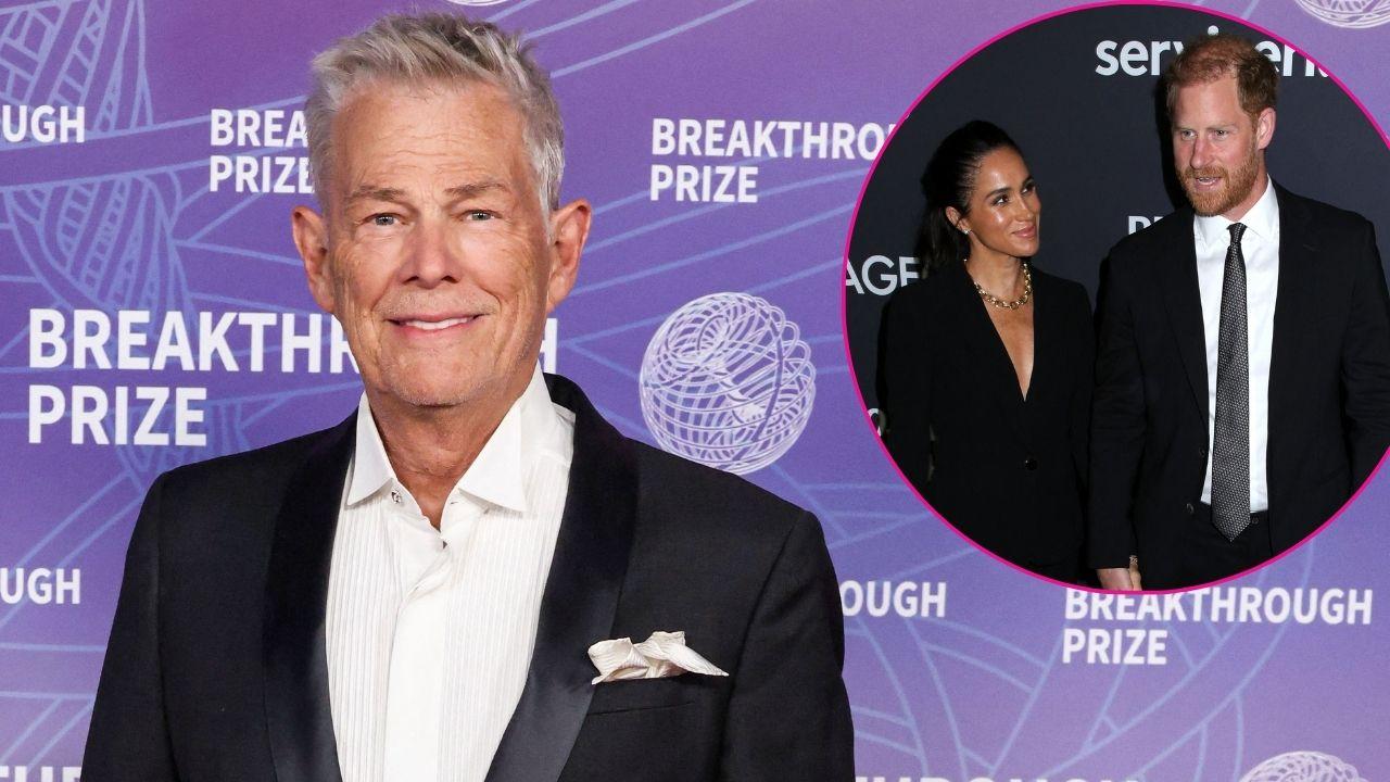 Split photo of David Foster & Meghan Markle & Prince Harry