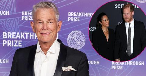 Split photo of David Foster & Meghan Markle & Prince Harry