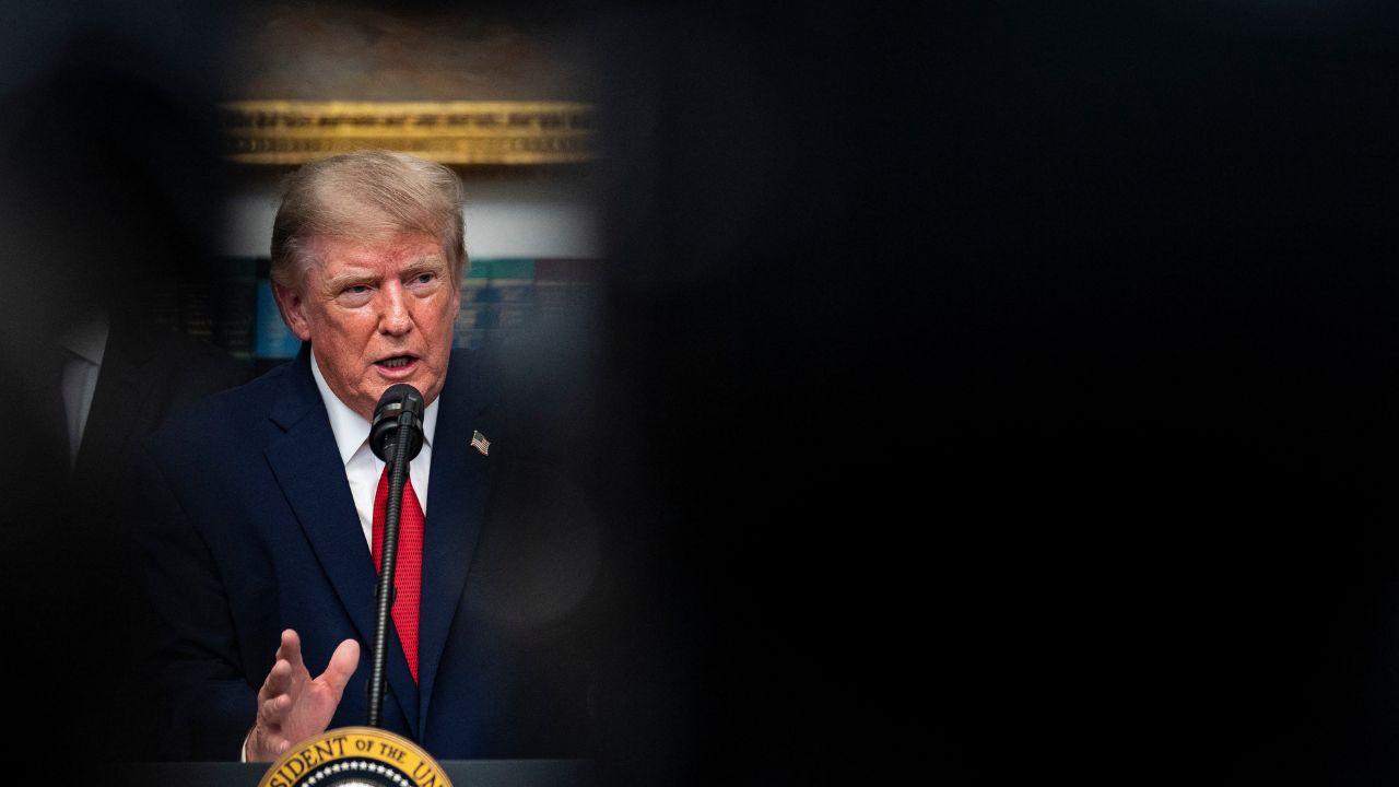 Image of The president suggested additional news organizations could face similar restrictions while speaking to reporters at the White House.