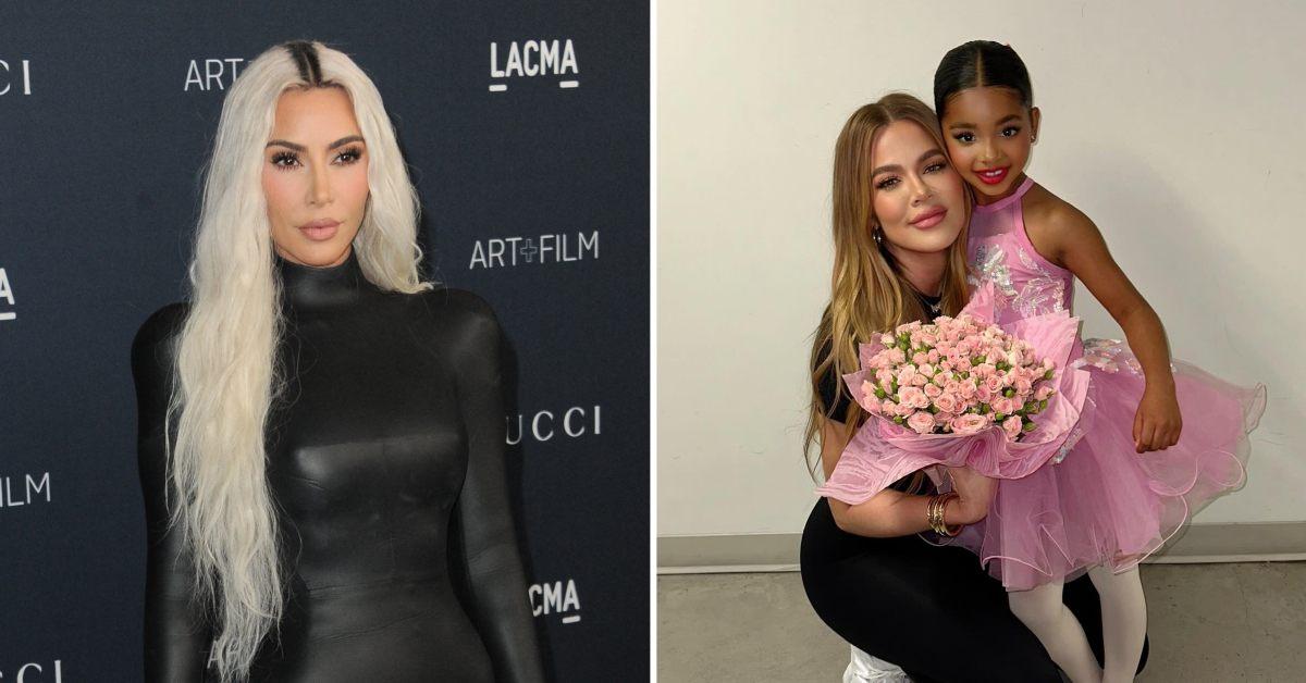 Photo of Kim Kardashian and an image of Khloe Kardashian with daughter True.