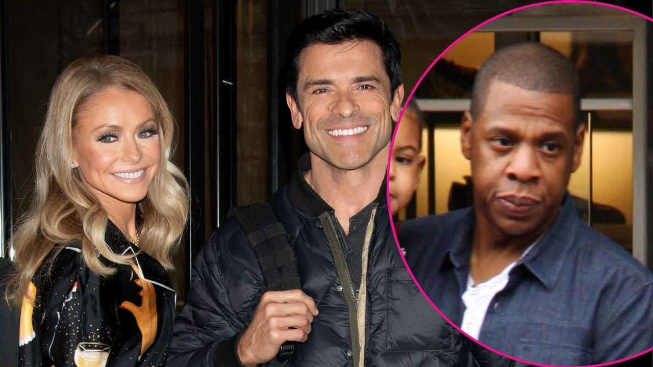 Split photo of Kelly Ripa, Mark Consuelos, and Jay-Z