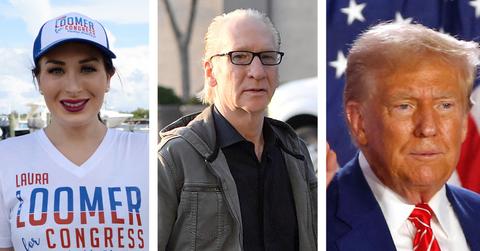Composite photo of Laura Loomer, Bill Maher and Donald Trump.