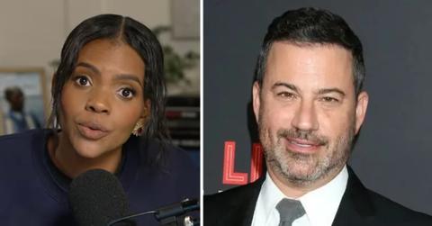 Split photo of Candace Owens and Jimmy Kimmel.
