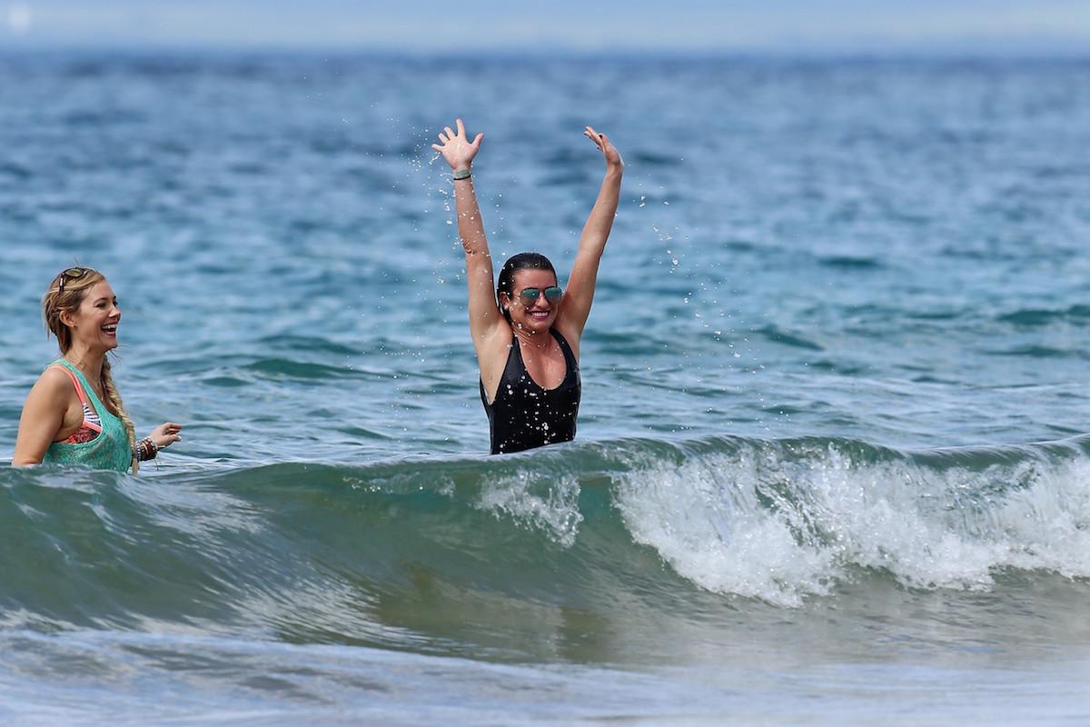 Lea Michele goes for a refreshing dip while vacationing with friends