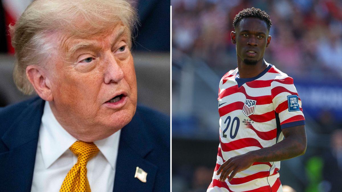 Split Photo of Donald Trump and Folarin Balogun 