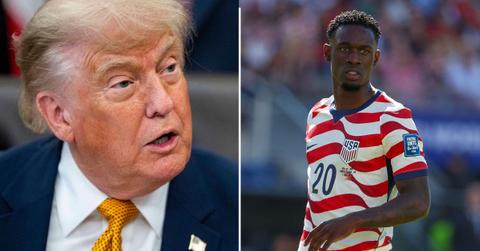 Split Photo of Donald Trump and Folarin Balogun