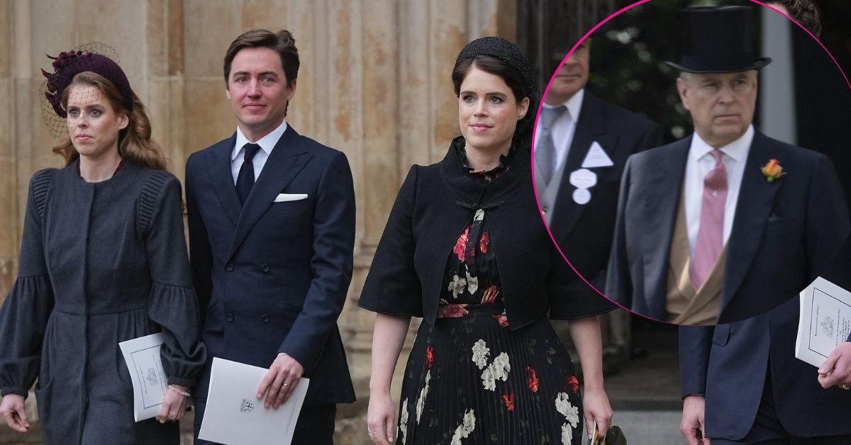 image of princesses Eugenie and Beatrice, inset of prince Andrew